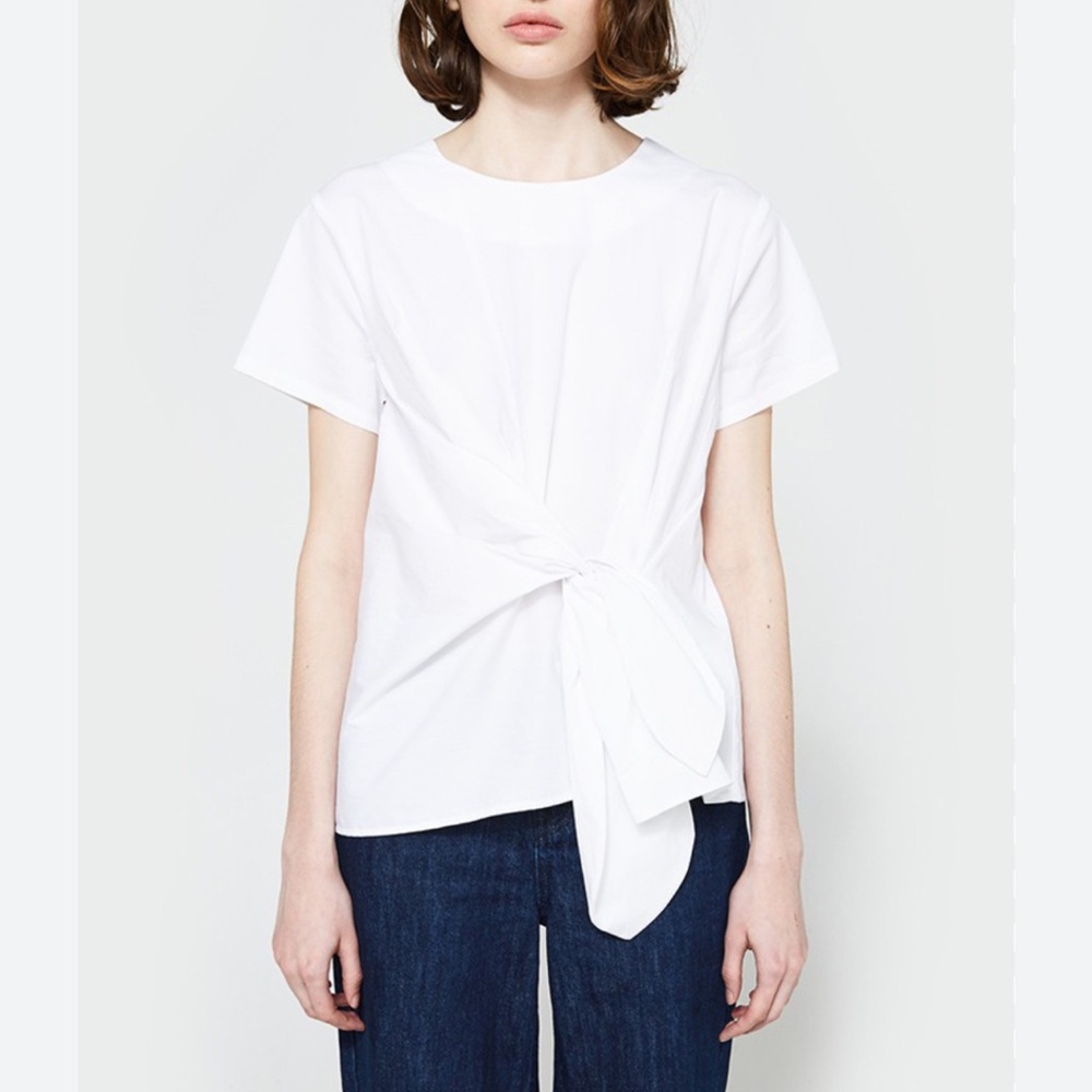Just Female White Origami Style Boxy Tie Front Short Sleeve Top Sz Medium